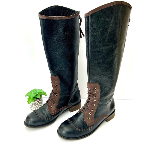 Anthropologie Schuler & Sons Whipstitched Knee High Riding Boots Black Leather 9 - Picture 5 of 15